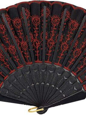Embroidered Flower Peacock Pattern Sequin Fabric Folding Handheld Hand Fan